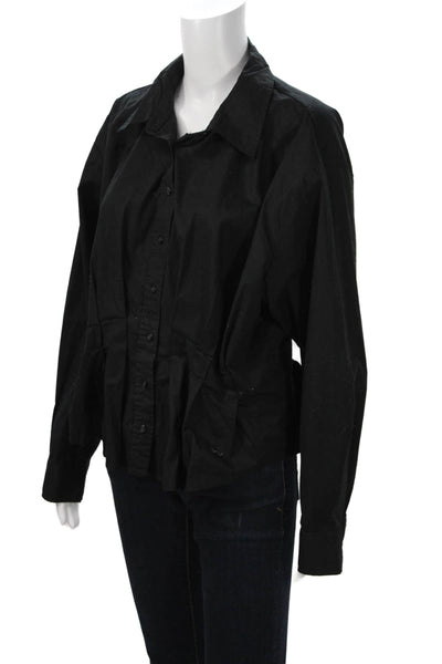 Pistola Women Black Collared Long Sleeve Button Up Top Size L