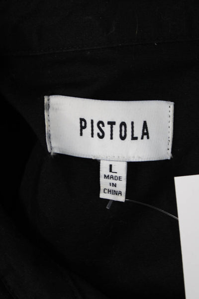Pistola Women Black Collared Long Sleeve Button Up Top Size L