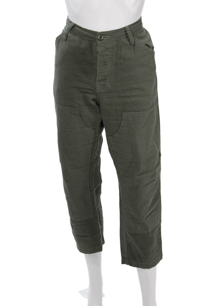 NSF Unisex Cropped Cargo Pants Green 100% Cotton Size 28