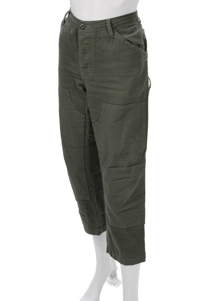 NSF Unisex Cropped Cargo Pants Green 100% Cotton Size 28