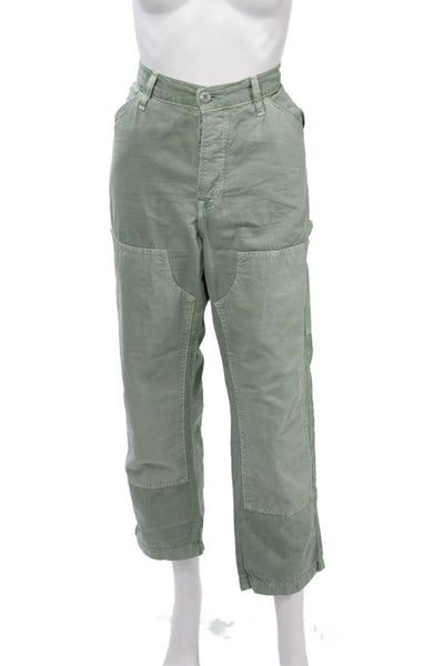 NSF Unisex Cargo Carpenter Cropped Pants Green 100% Cotton Size 28