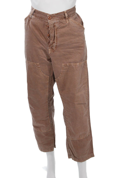 NSF Unisex Cropped Cargo Pants Brown 100% Cotton Army Button Size 25