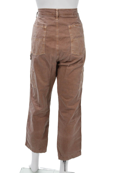 NSF Unisex Cropped Cargo Pants Brown 100% Cotton Army Button Size 25