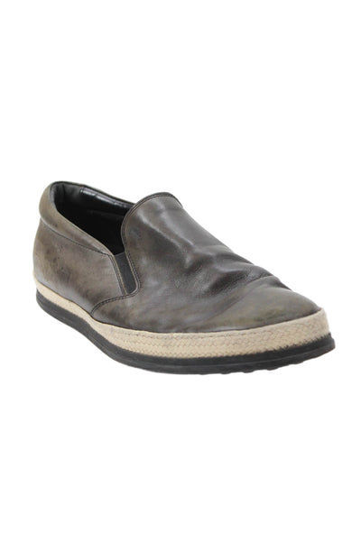 Tods Mens Leather Slip-On Espadrille Classic Dress Loafers Brown Size 8