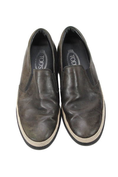Tods Mens Leather Slip-On Espadrille Classic Dress Loafers Brown Size 8