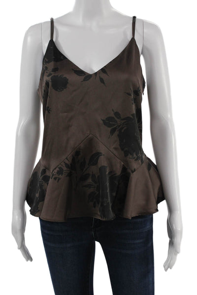 Allison Womens Brown Floral V Neck Spaghetti Strap Camisole Size M