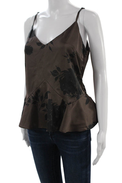 Allison Womens Brown Floral V Neck Spaghetti Strap Camisole Size M