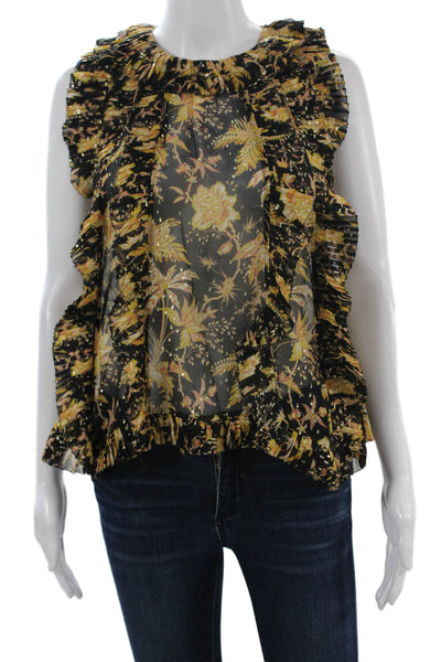 Ulla Johnson Womens Black Floral Silk Sleeveless Blouse Boho Size 2