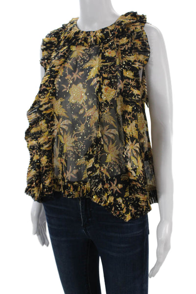 Ulla Johnson Womens Black Floral Silk Sleeveless Blouse Boho Size 2