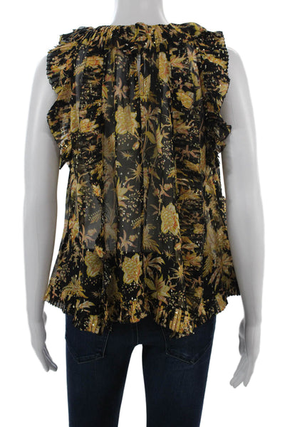 Ulla Johnson Womens Black Floral Silk Sleeveless Blouse Boho Size 2