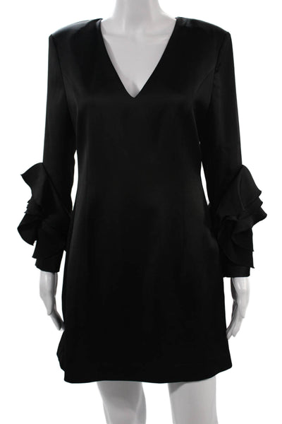 Ramy Brook Womens Black Shift Mini Dress Long Sleeve V Neck Hook Eye Size 6