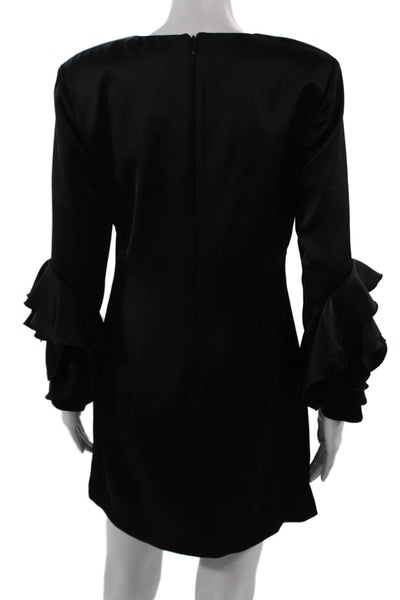 Ramy Brook Womens Black Shift Mini Dress Long Sleeve V Neck Hook Eye Size 6