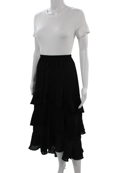 Allison Women Peasant Midi Skirt Black Polyester Petite Size S