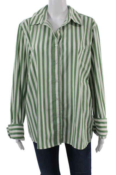 We Wore What Women Collared Striped Button Long Sleeve Top Green 90s Size M