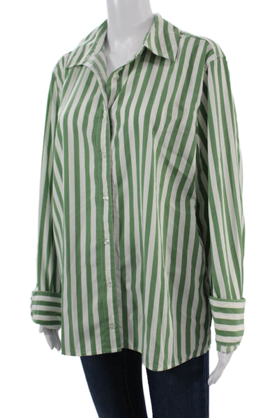 We Wore What Women Collared Striped Button Long Sleeve Top Green 90s Size M