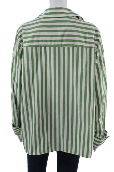 We Wore What Women Collared Striped Button Long Sleeve Top Green 90s Size M