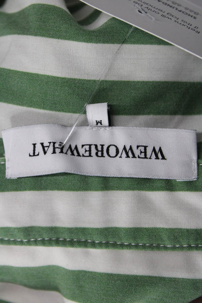 We Wore What Women Collared Striped Button Long Sleeve Top Green 90s Size M