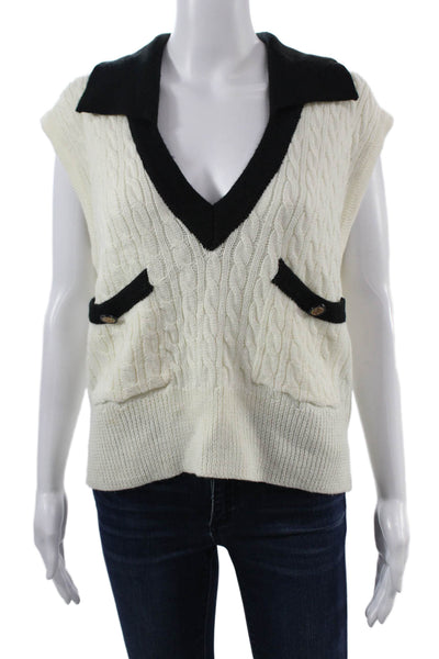 Bishop and Young Unisex White V Neck Wool Blend Sweater Vest Button Size M