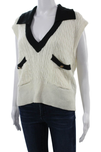 Bishop and Young Unisex White V Neck Wool Blend Sweater Vest Button Size M