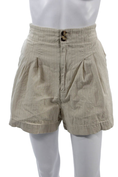 Treasure & Bond Unisex Chino Shorts Beige Striped Cotton Beach Spring Size M