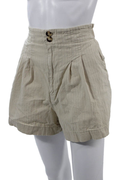 Treasure & Bond Unisex Chino Shorts Beige Striped Cotton Beach Spring Size M