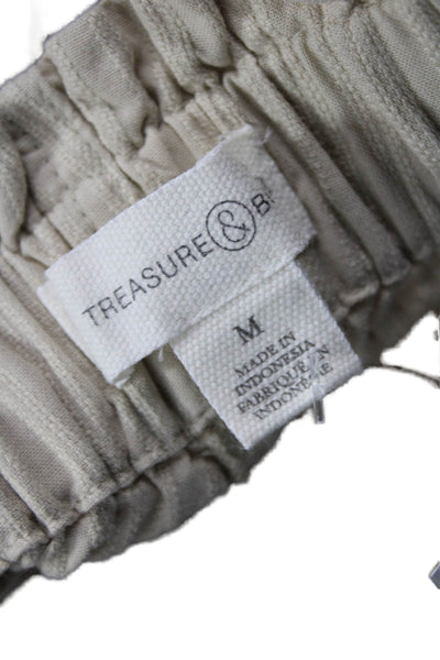Treasure & Bond Unisex Chino Shorts Beige Striped Cotton Beach Spring Size M