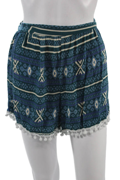 Raga Unisex Bohemian Geometric Dark Blue Viscose Shorts Size M