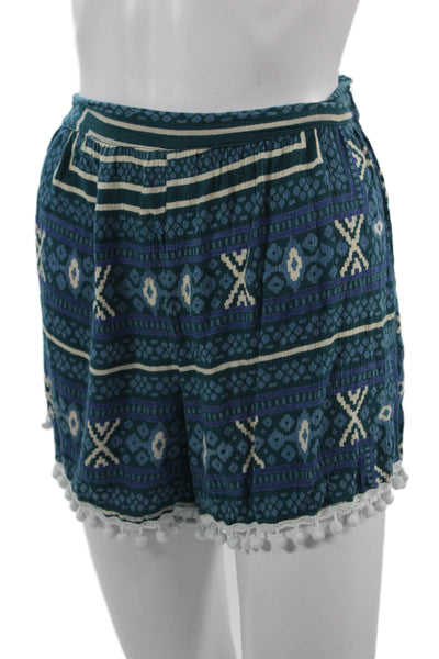Raga Unisex Bohemian Geometric Dark Blue Viscose Shorts Size M