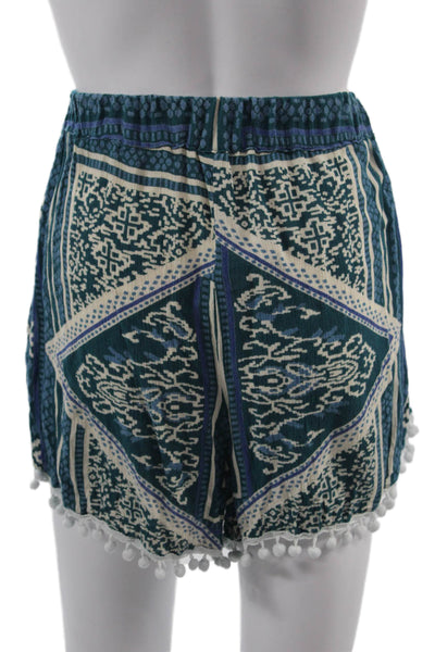 Raga Unisex Bohemian Geometric Dark Blue Viscose Shorts Size M