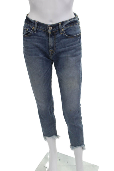 7 For All Mankind Womens Cropped Ankle Jeans Dark Blue High Rise Size 27