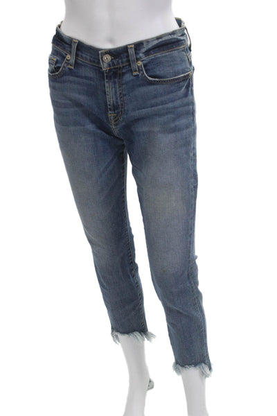 7 For All Mankind Womens Cropped Ankle Jeans Dark Blue High Rise Size 27