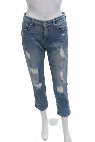 7 For All Mankind Womens Boyfriend Cropped Jeans Blue High Rise Size 26