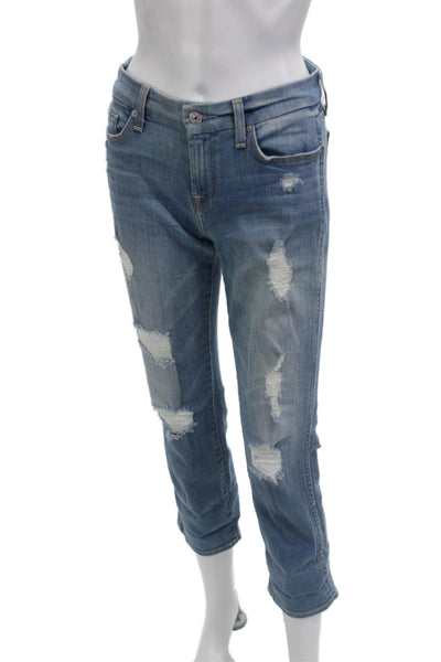 7 For All Mankind Womens Boyfriend Cropped Jeans Blue High Rise Size 26