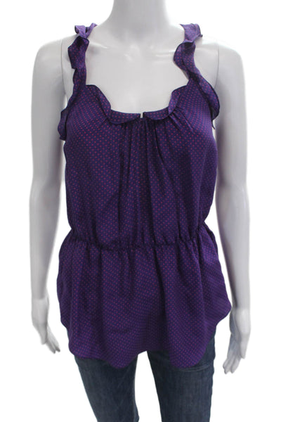 Rebecca Taylor Women Sleeveless Polka Dot Silk Tank Purple Size 2