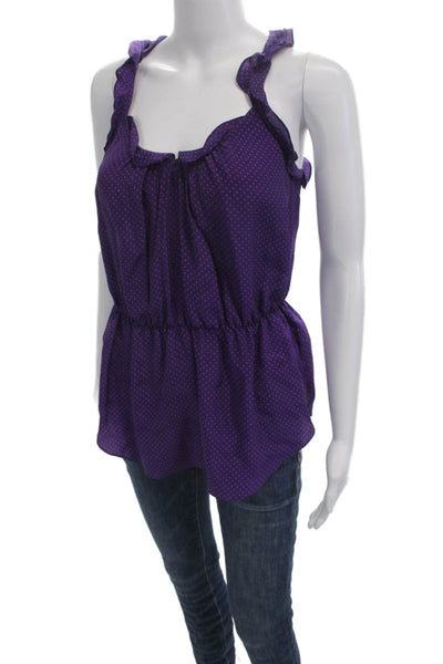Rebecca Taylor Women Sleeveless Polka Dot Silk Tank Purple Size 2