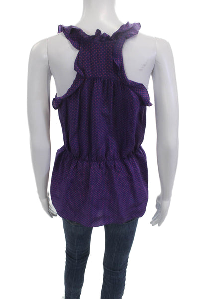 Rebecca Taylor Women Sleeveless Polka Dot Silk Tank Purple Size 2