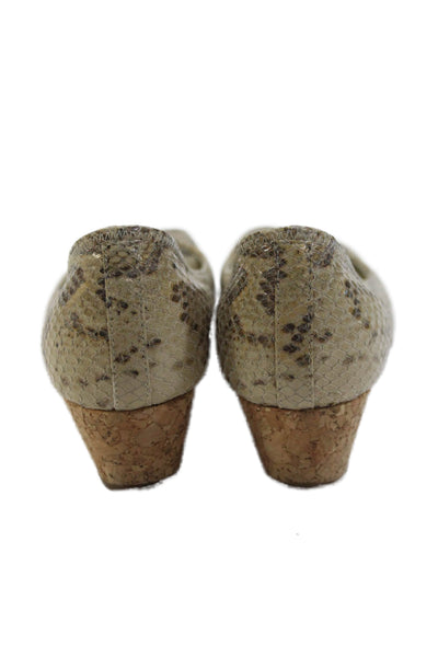 Cole Haan Womens Snakeskin Print Peep Toe Wedge Pumps Beige Size 5 B