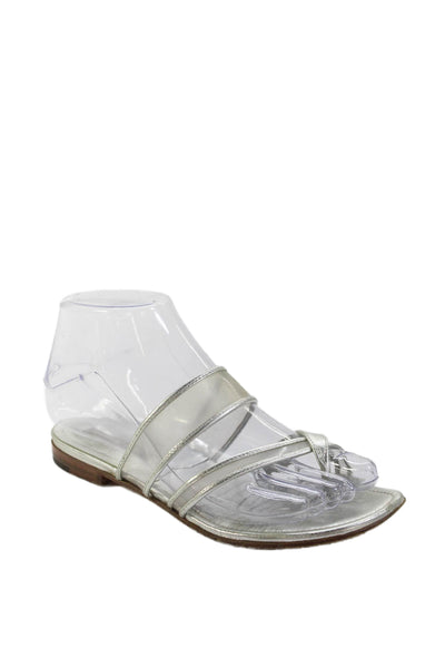 Manolo Blahnik Womens Leather Thong Slide On Sandals Silver Size 35 5