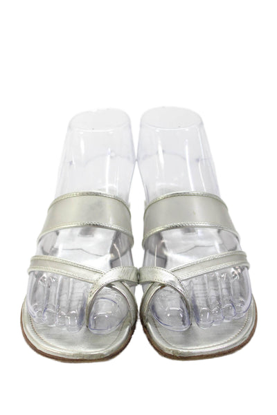 Manolo Blahnik Womens Leather Thong Slide On Sandals Silver Size 35 5