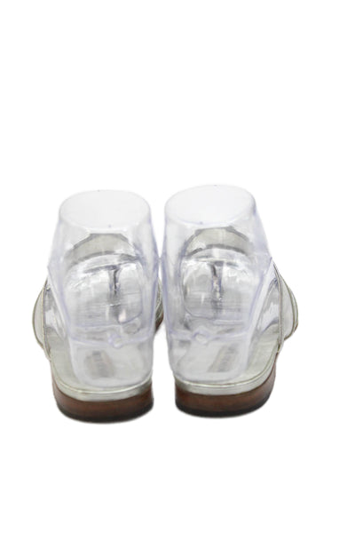 Manolo Blahnik Womens Leather Thong Slide On Sandals Silver Size 35 5