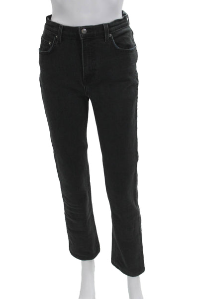 Reformation Women Straight Ankle Jeans Black Denim Mid Rise 28in Size 27