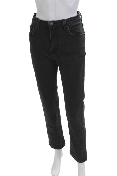 Reformation Women Straight Ankle Jeans Black Denim Mid Rise 28in Size 27