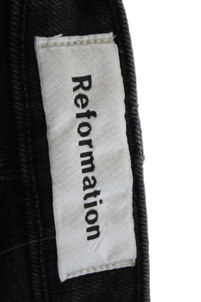 Reformation Women Straight Ankle Jeans Black Denim Mid Rise 28in Size 27