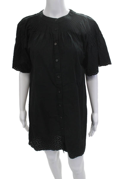 J Crew Womens Shirt Dress Black Cotton Short Sleeve Round Neck Button Size 2XS