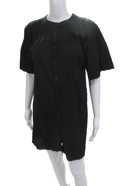 J Crew Womens Shirt Dress Black Cotton Short Sleeve Round Neck Button Size 2XS