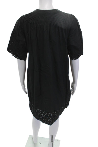 J Crew Womens Shirt Dress Black Cotton Short Sleeve Round Neck Button Size 2XS