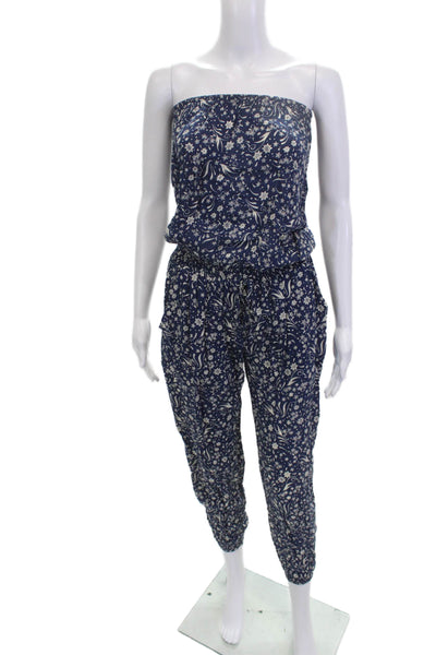 Cool Change Womens Off Shoulder Sleeveless Floral Dark Blue Rayon Jumpsuit Size