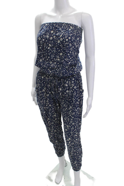 Cool Change Womens Off Shoulder Sleeveless Floral Dark Blue Rayon Jumpsuit Size