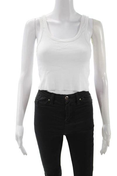 Sunday Best Women White Cropped Cotton Tank Round Neck 90s Size M