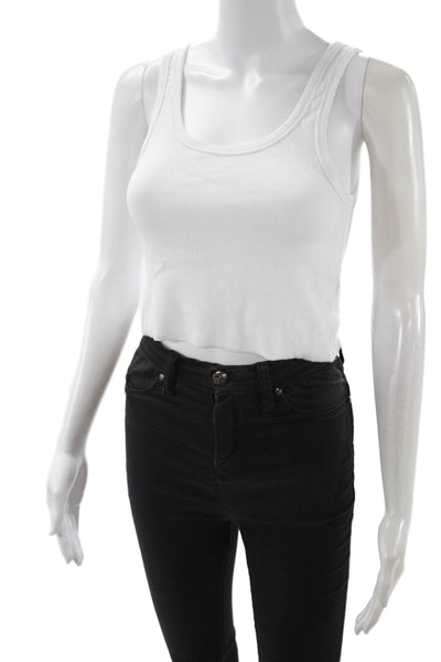 Sunday Best Women White Cropped Cotton Tank Round Neck 90s Size M
